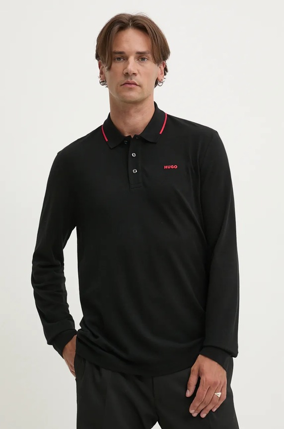 HUGO longsleeve bawełniany bawełna czarny 50525864