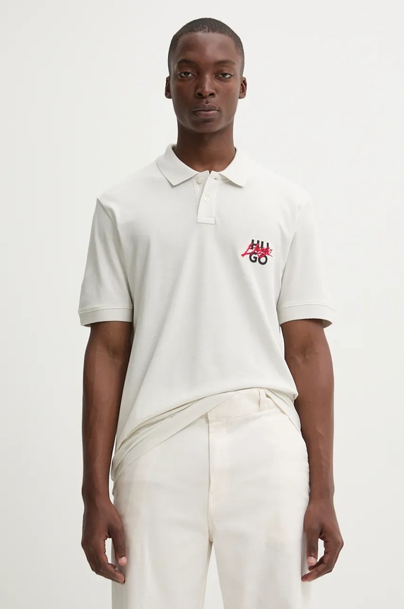 HUGO polo bawełniane nadruk beżowy 50533657