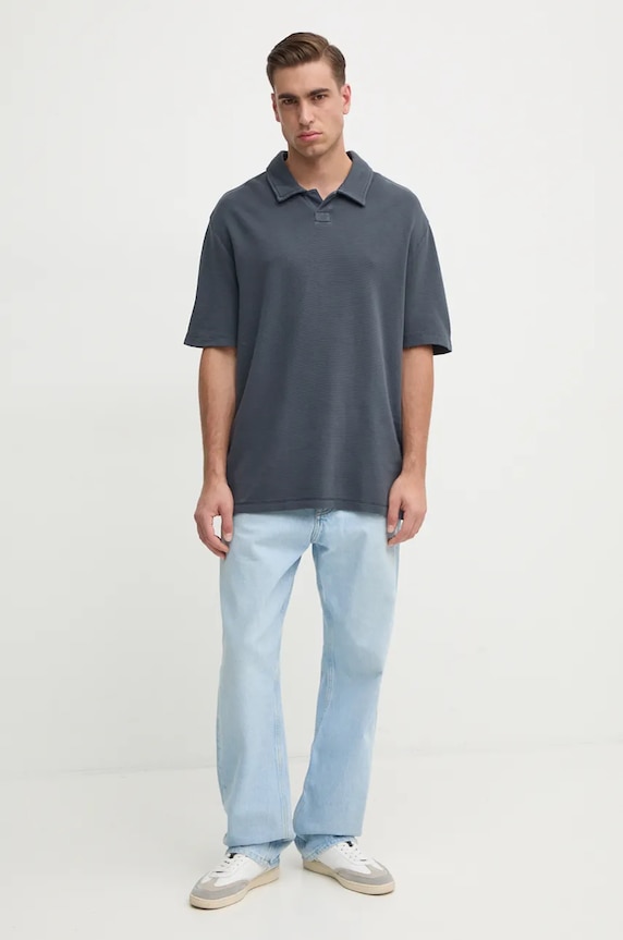Памучна тениска с яка Calvin Klein Jeans J30J326688 сив AW24