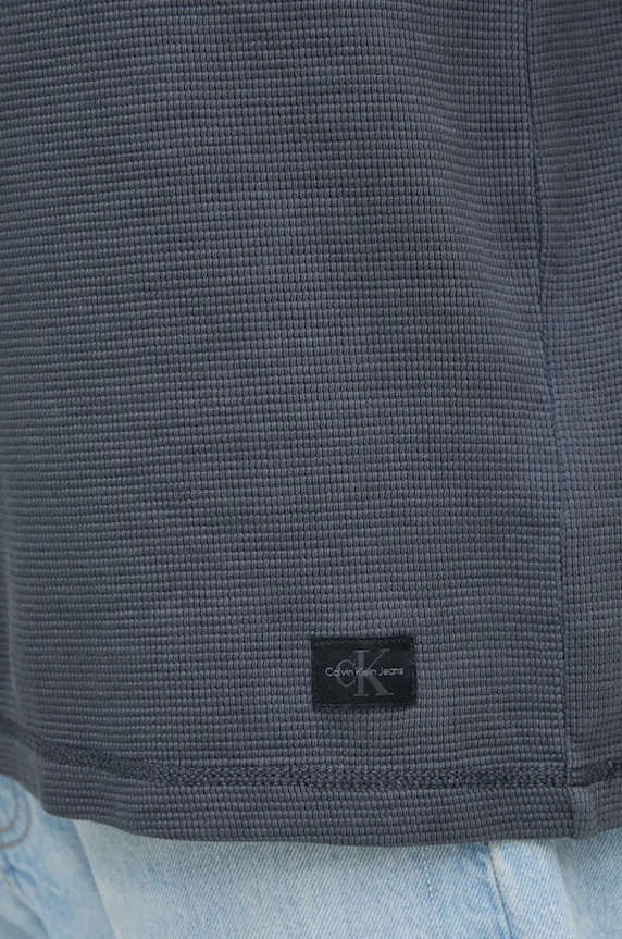 Памучна тениска с яка Calvin Klein Jeans J30J326688 сив