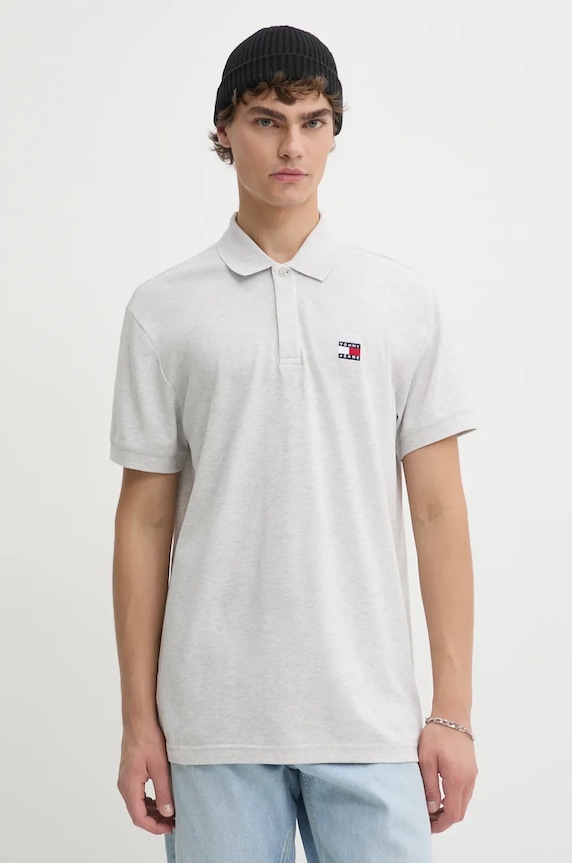 Bavlnené polo tričko Tommy Jeans jednofarebný sivá DM0DM19622