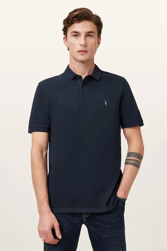 AllSaints поло мужское хлопковое тёмно-синий M075PB