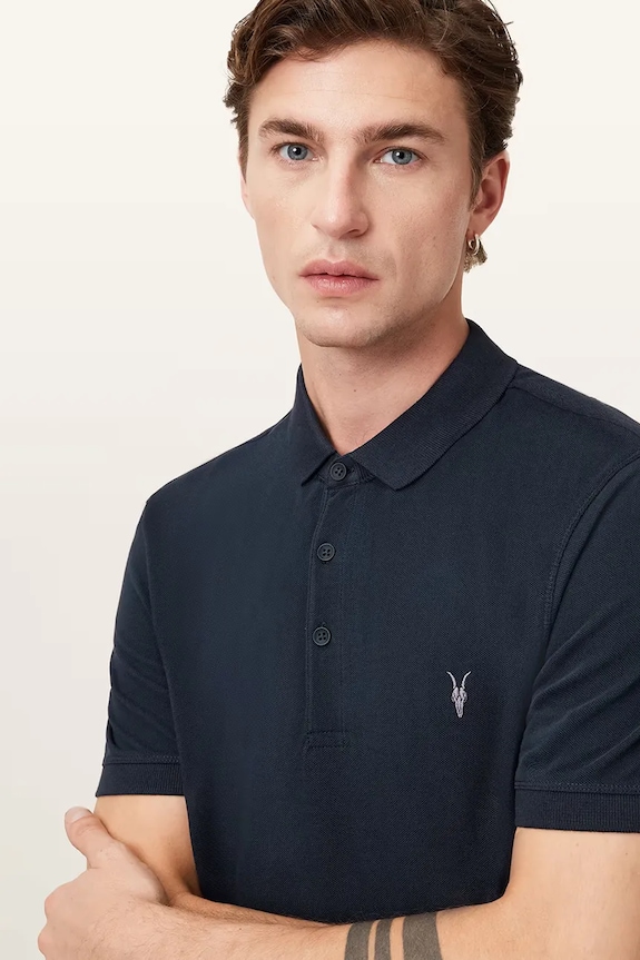 AllSaints поло мужское хлопковое тёмно-синий M075PB