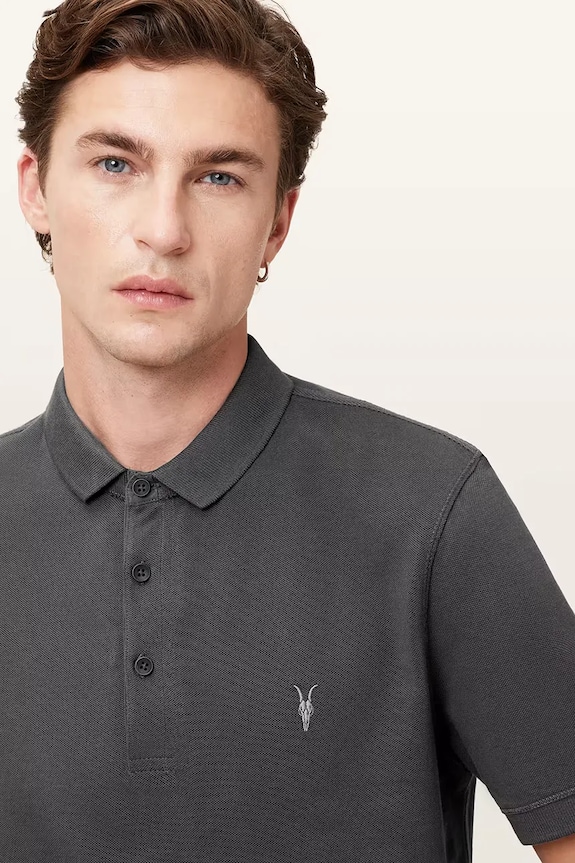AllSaints поло мужское хлопковое серый M075PB