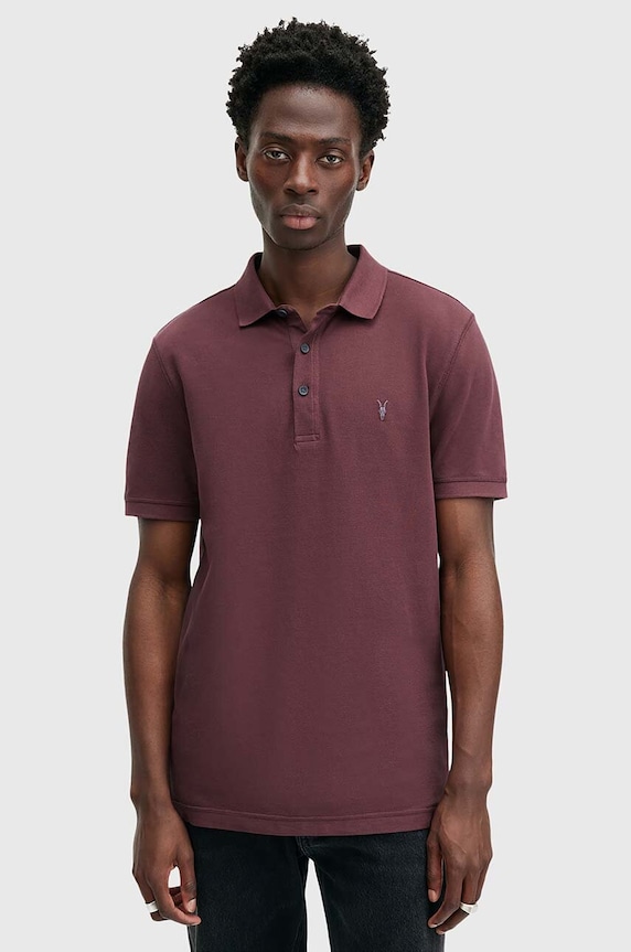 AllSaints férfi pamut póló sima burgundia M075PB