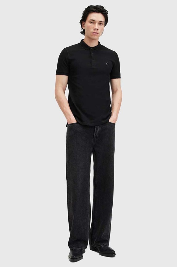 AllSaints polo męskie bawełniane czarny M075PB