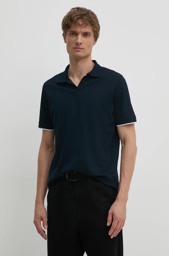 Bavlněné polo tričko Karl Lagerfeld hladký námořnická modř 542205.745010