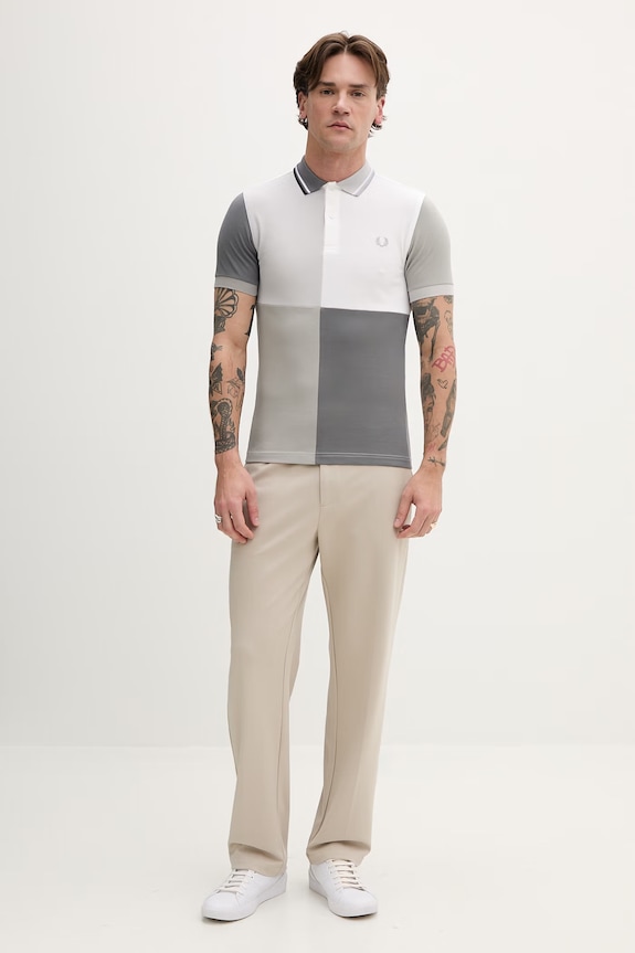 Bavlnené polo tričko Fred Perry Beams Grid Design Shirt SM7187.100 sivá AW24