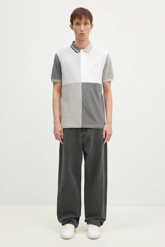 Fred Perry cotton polo shirt Beams Grid Design Shirt SM7187.100 gray