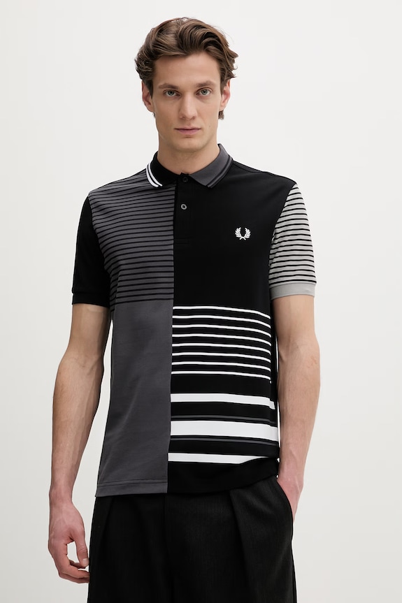 Oblečenie Bavlnené polo tričko Fred Perry Beams Striped Panel Shirt SM7188.102 čierna