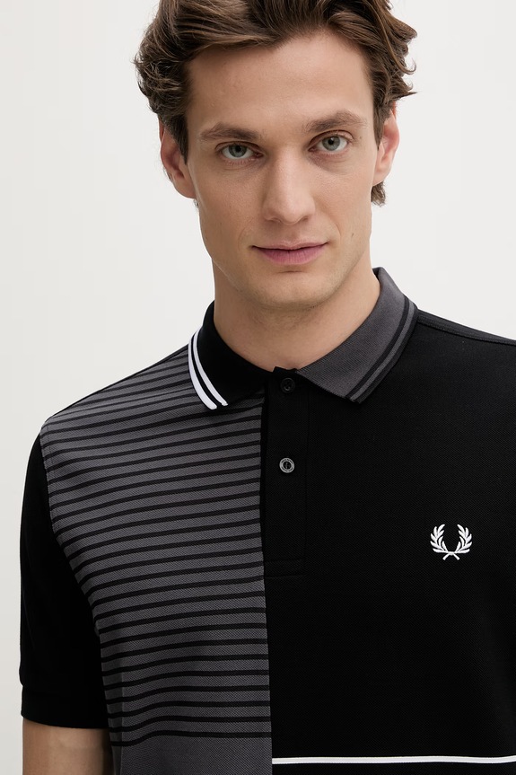 Bavlnené polo tričko Fred Perry Beams Striped Panel Shirt čierna SM7188.102