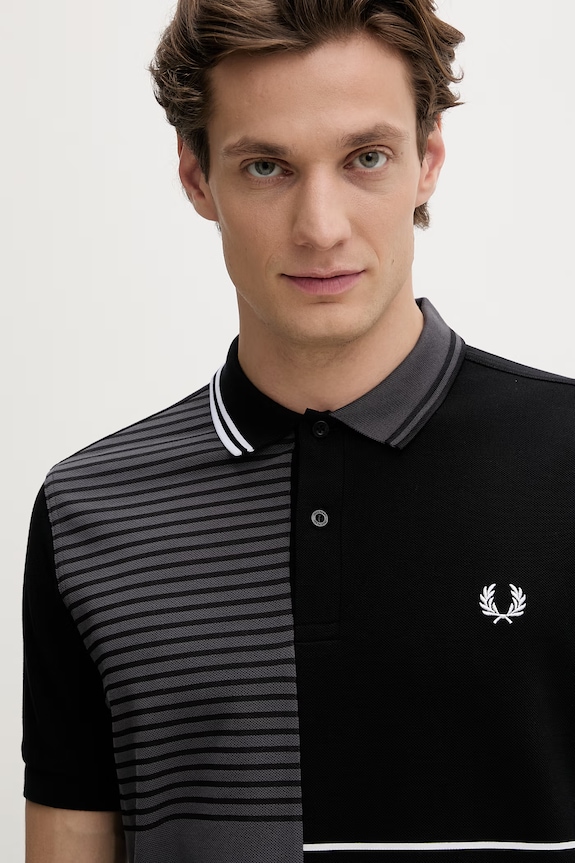 Bavlnené polo tričko Fred Perry Beams Striped Panel Shirt čierna SM7188.102