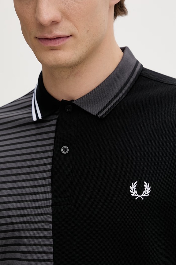 Bavlnené polo tričko Fred Perry Beams Striped Panel Shirt SM7188.102 čierna