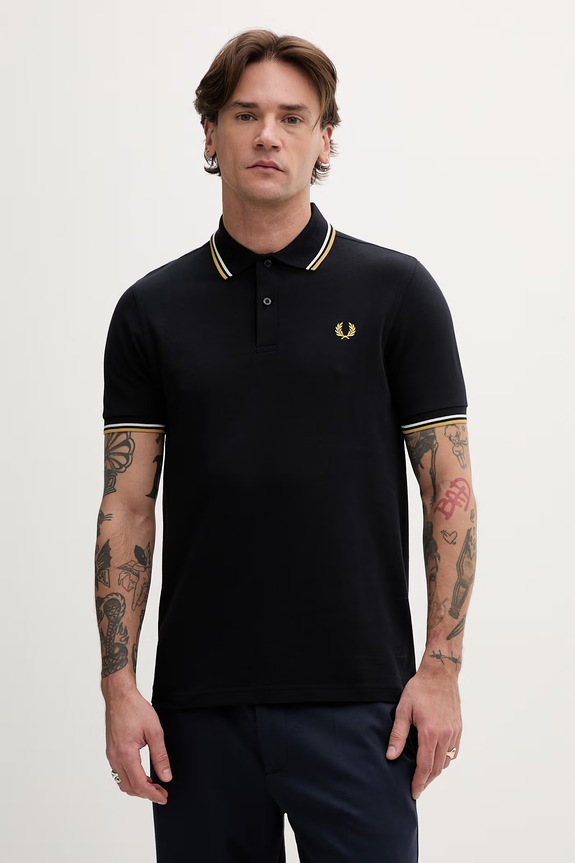 Fred Perry polo de bumbac The Twin Tipped Shirt regular bleumarin M3600.W53