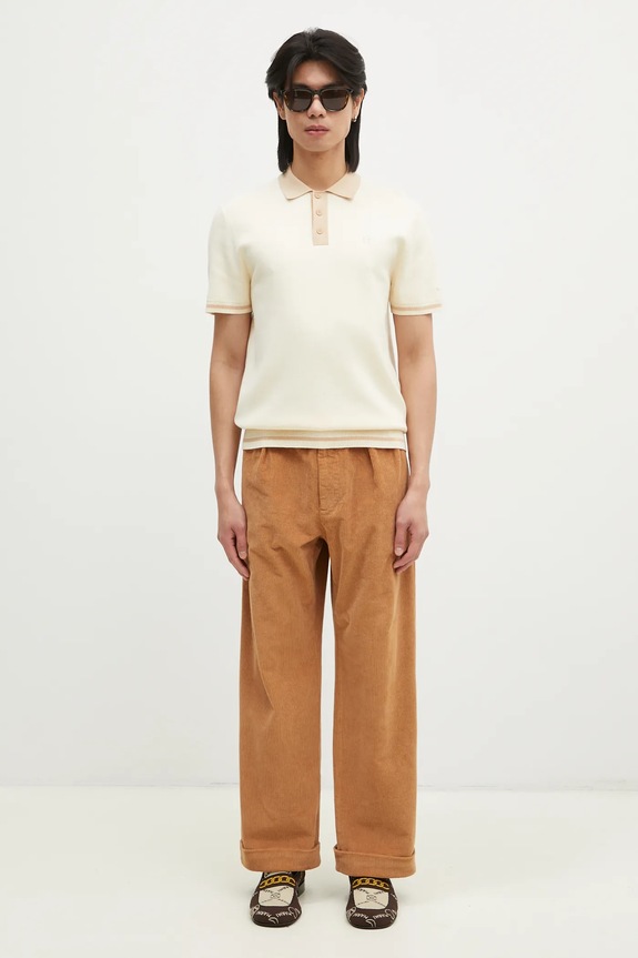 Bavlněné polo tričko Filling Pieces Knit Polo 80713666003 béžová