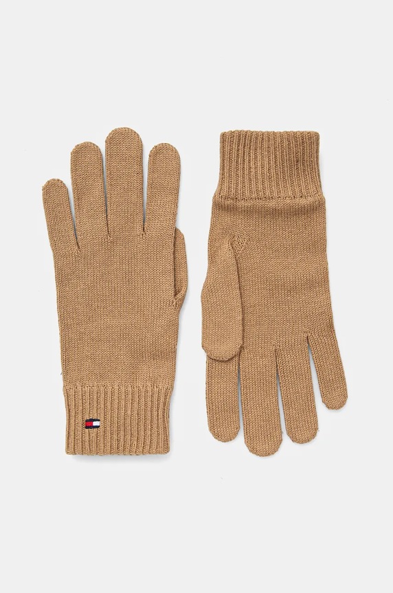 Rukavice s primjesom kašmira Tommy Hilfiger bez uzorka smeđa AW0AW16435