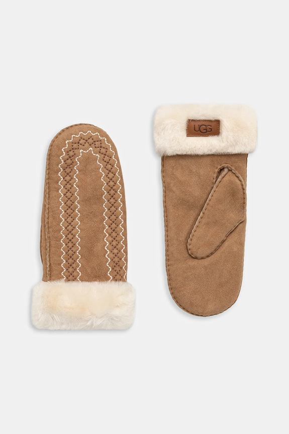 UGG rękawiczki zamszowe aplikacja brązowy 100907