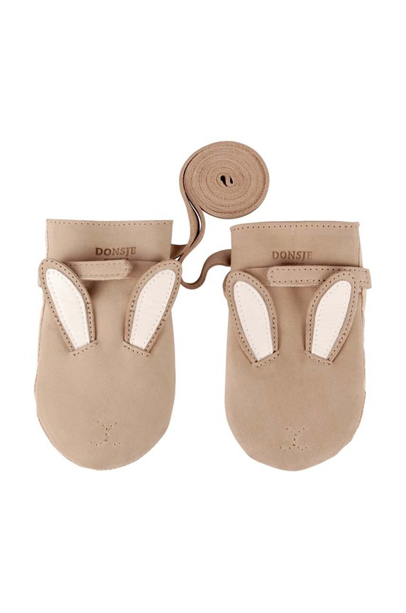 Дитячі шкіряні рукавички Donsje Kapi Classic Mittens Bunny аплікація бежевий 6019003.