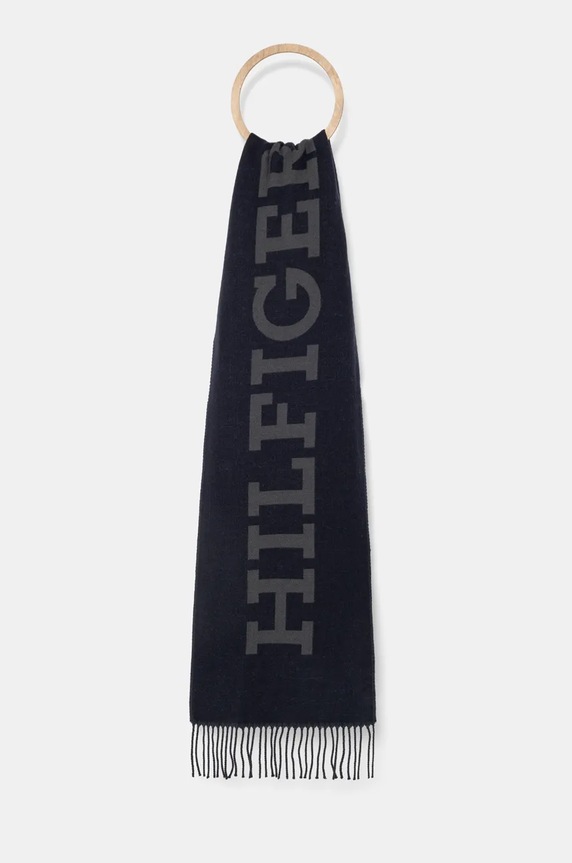 Tommy Hilfiger szalik wełniany wełna granatowy AM0AM12838