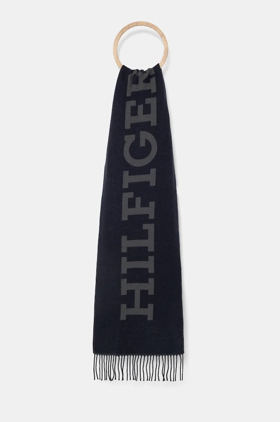 Tommy Hilfiger szalik wełniany wełna granatowy AM0AM12838