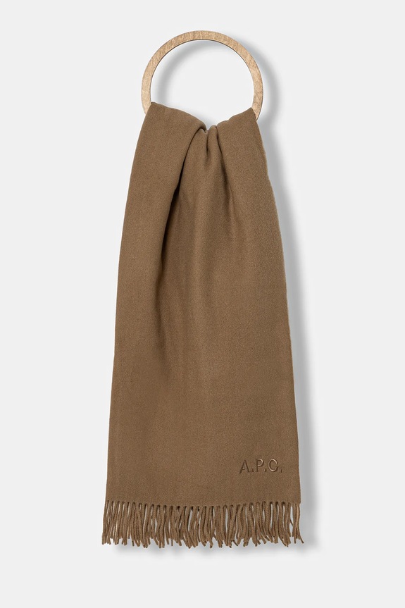 Vlněná šála A.P.C. Echarpe Alix Brodee hladký hnědá WOAFE.M15170.CAB