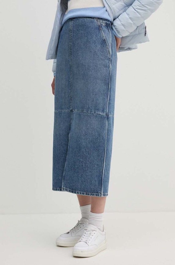 Tommy Hilfiger fustă din denim uni albastru WW0WW42582