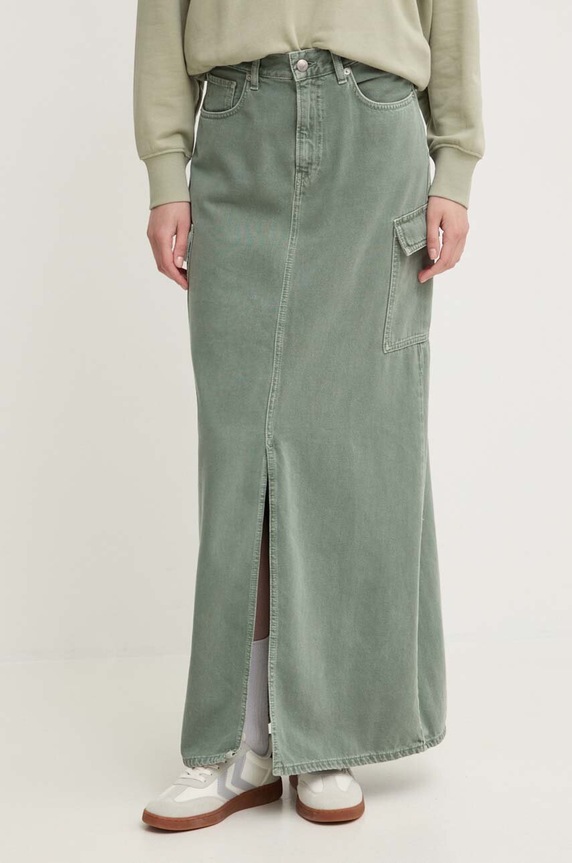 Rifľová sukňa Pepe Jeans MAXI SKIRT HW CLR bavlna zelená PL901143