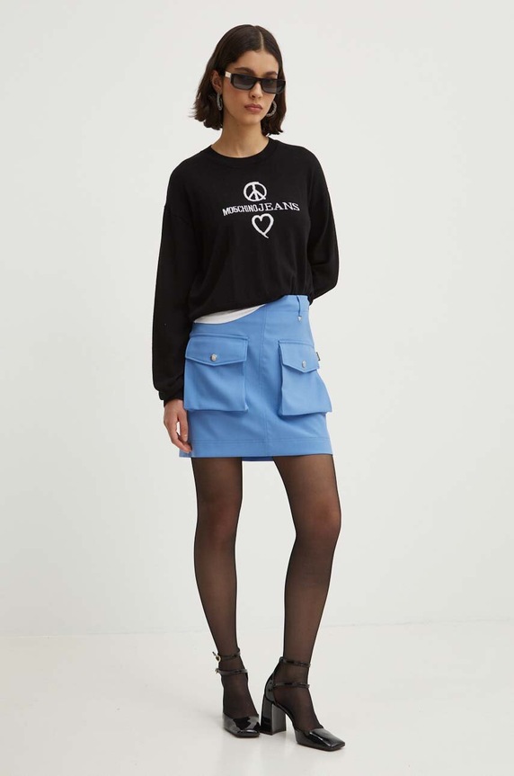 Φούστα από μείγμα μαλλιού Moschino Jeans 0109.8226 μπλε AW24