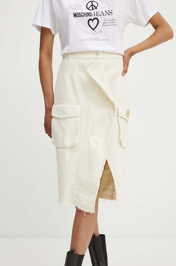 Moschino Jeans spódnica jeansowa bawełna beżowy 0119.8225