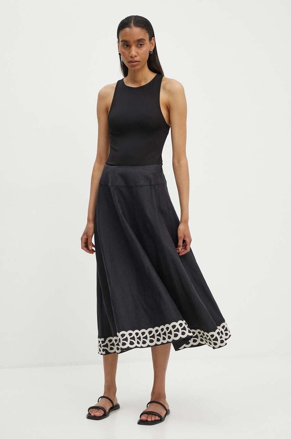 Lněná sukně By Malene Birger LEONNE Q70967010 černá AW24