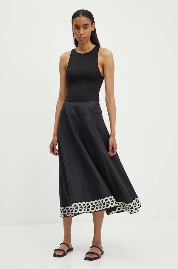 Lněná sukně By Malene Birger LEONNE Q70967010 černá AW24