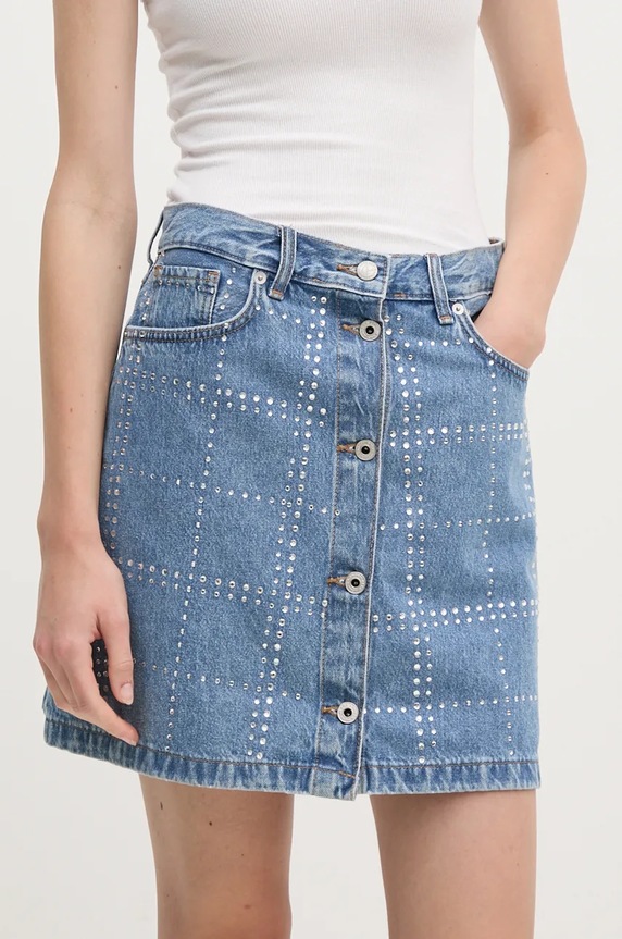 Traper suknja Pepe Jeans MINI SKIRT HW GLITTER Planet friendly plava PL901164