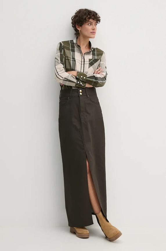 Traper suknja Pepe Jeans MAXI SKIRT HW COATED PL901167 smeđa AW24