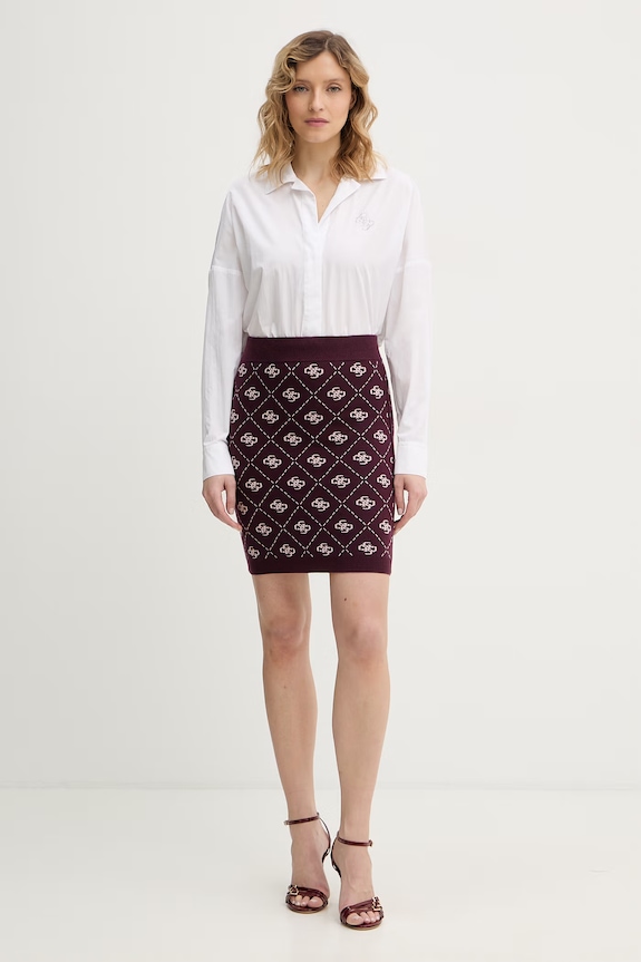 Suknja s primjesom vune Guess SARAH W4BD0S.Z3JD2 ljubičasta SS26