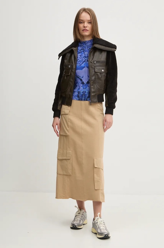 Desigual spódnica bawełniana PRESTON 24WWFK02 beżowy AW24