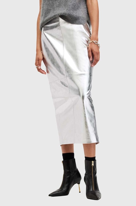 Δερμάτινη φούστα AllSaints RENAI PENCIL SKIRT W070RB ασημί AW24