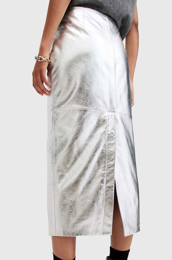 Δερμάτινη φούστα AllSaints RENAI PENCIL SKIRT ασημί W070RB