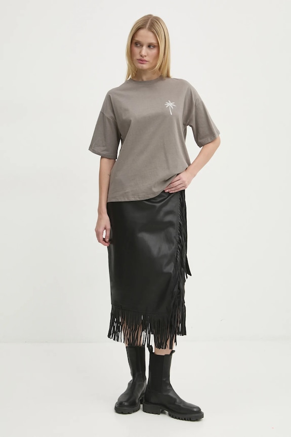 Kožená sukňa Never Fully Dressed Vegan Leather Fringe Jaspre NFDSK573 čierna AW24