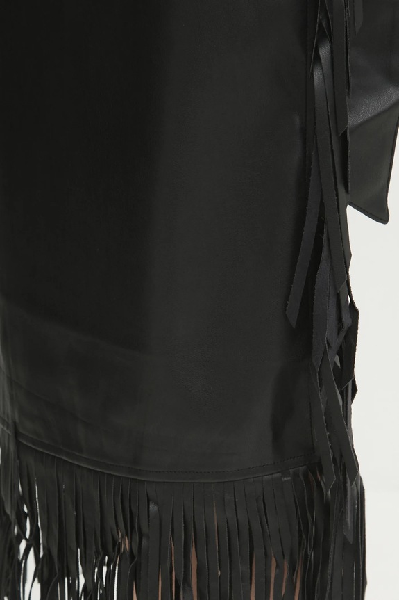 Kožená sukňa Never Fully Dressed Vegan Leather Fringe Jaspre čierna NFDSK573