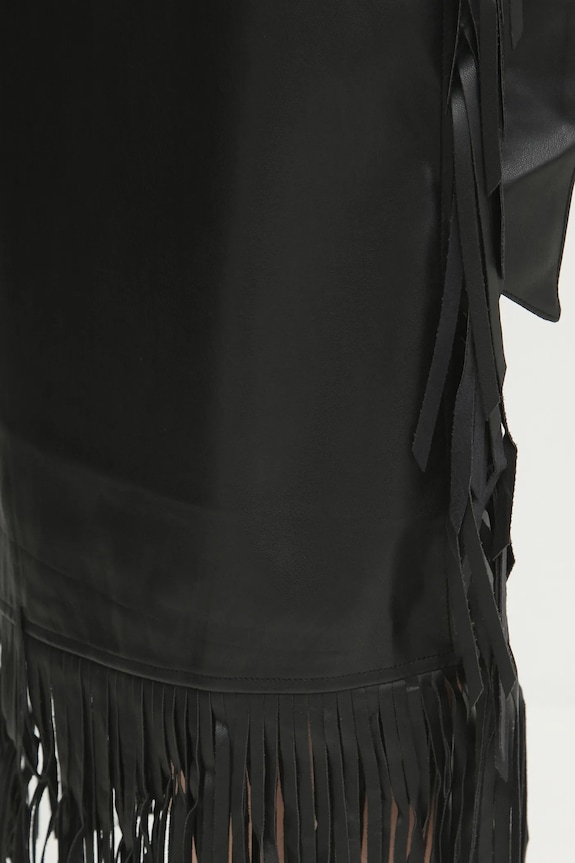 Kožená sukňa Never Fully Dressed Vegan Leather Fringe Jaspre čierna NFDSK573