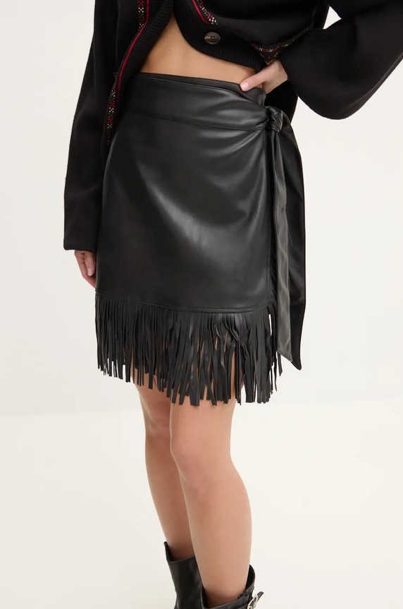Sukňa Never Fully Dressed Vegan Leather Mini Fringe Jaspre casual čierna NFDSK591