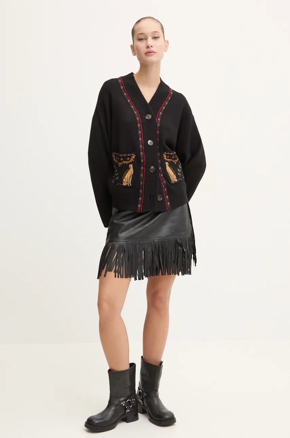 Sukňa Never Fully Dressed Vegan Leather Mini Fringe Jaspre NFDSK591 čierna AW24
