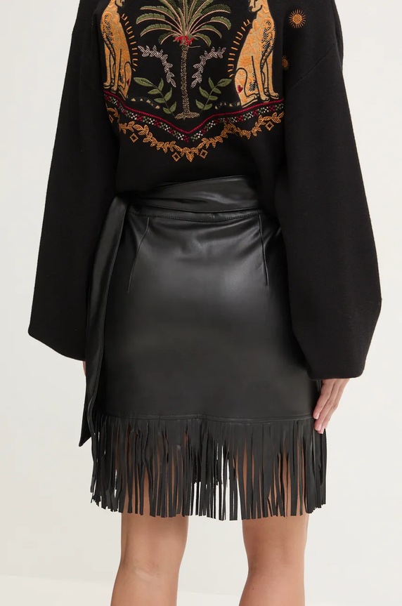 Oblečenie Sukňa Never Fully Dressed Vegan Leather Mini Fringe Jaspre NFDSK591 čierna