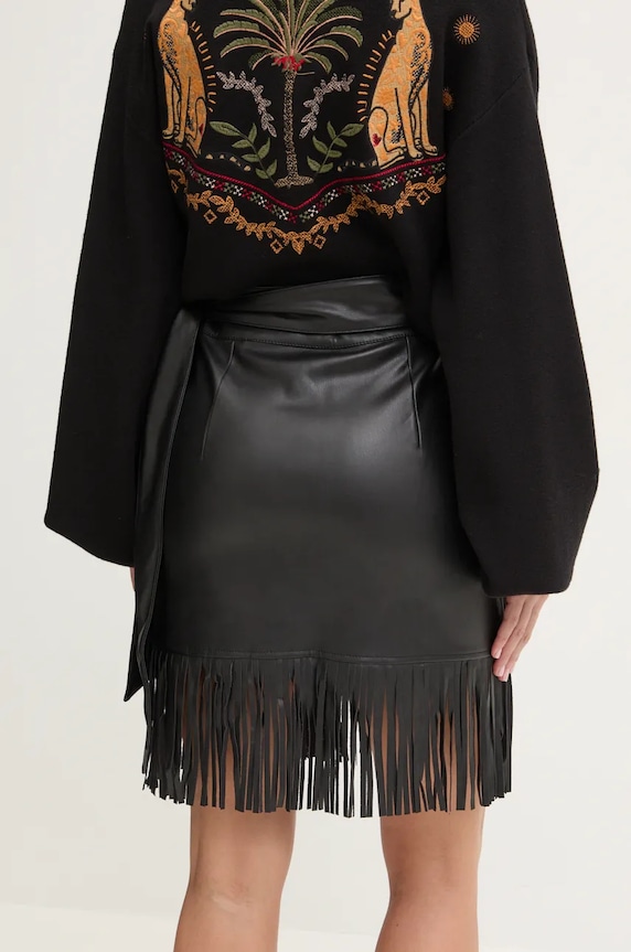 Oblečenie Sukňa Never Fully Dressed Vegan Leather Mini Fringe Jaspre NFDSK591 čierna