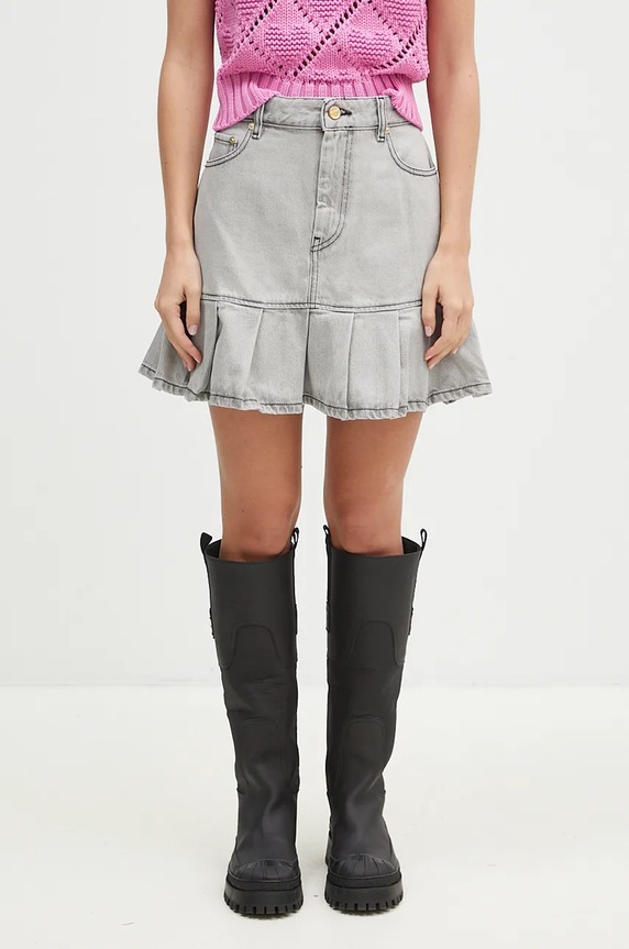 GANNI spódnica jeansowa Future Denim Pleated Mini Skirt casual szary J1550