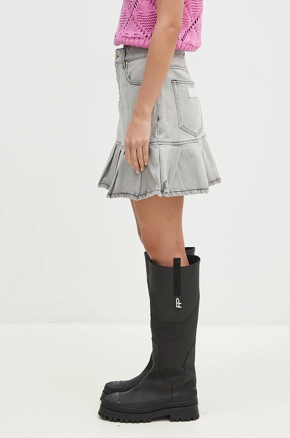 GANNI spódnica jeansowa Future Denim Pleated Mini Skirt J1550 szary AW24