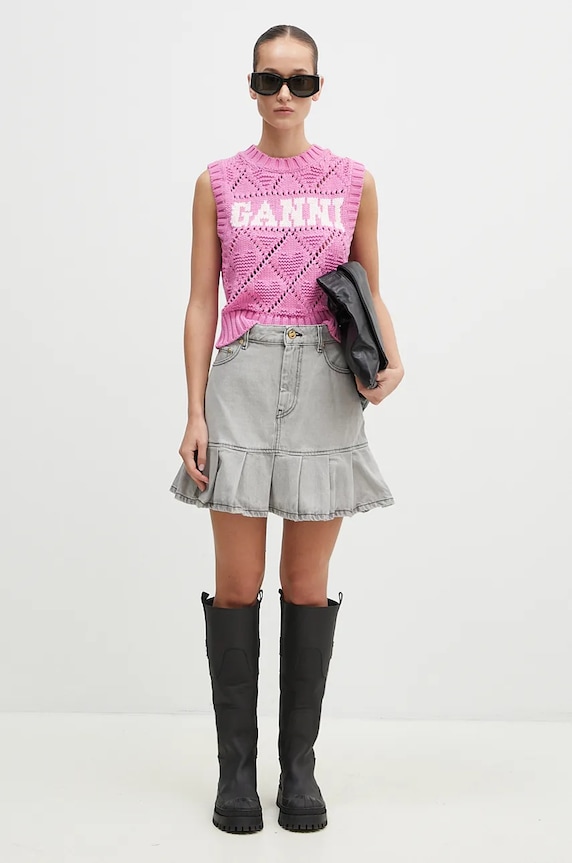 GANNI spódnica jeansowa Future Denim Pleated Mini Skirt J1550 szary