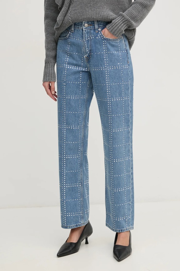 Pepe Jeans jeansi STRAIGHT JEANS HW GLITTER albastru PL204832
