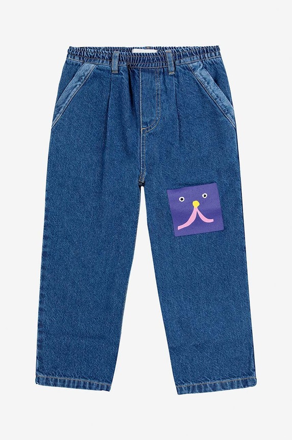 Bobo Choses jeansy dziecięce Funny face 224AC106 granatowy AW24