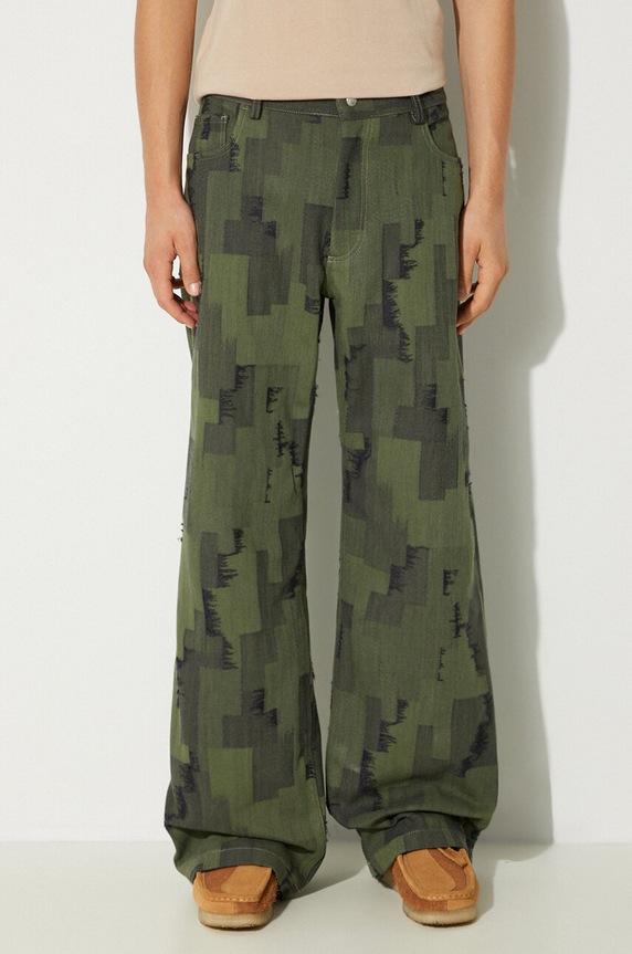 Marcelo Burlon jeansi AOP Cross Wide Pants verde CMCA187F24FAB0025810